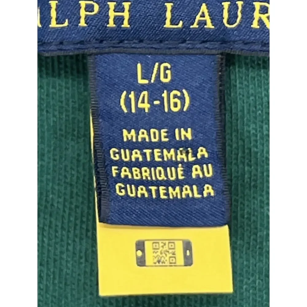 Polo Ralph Lauren Kids Boys Large 14-16 Quarter Zip Sweatshirt Striped Green